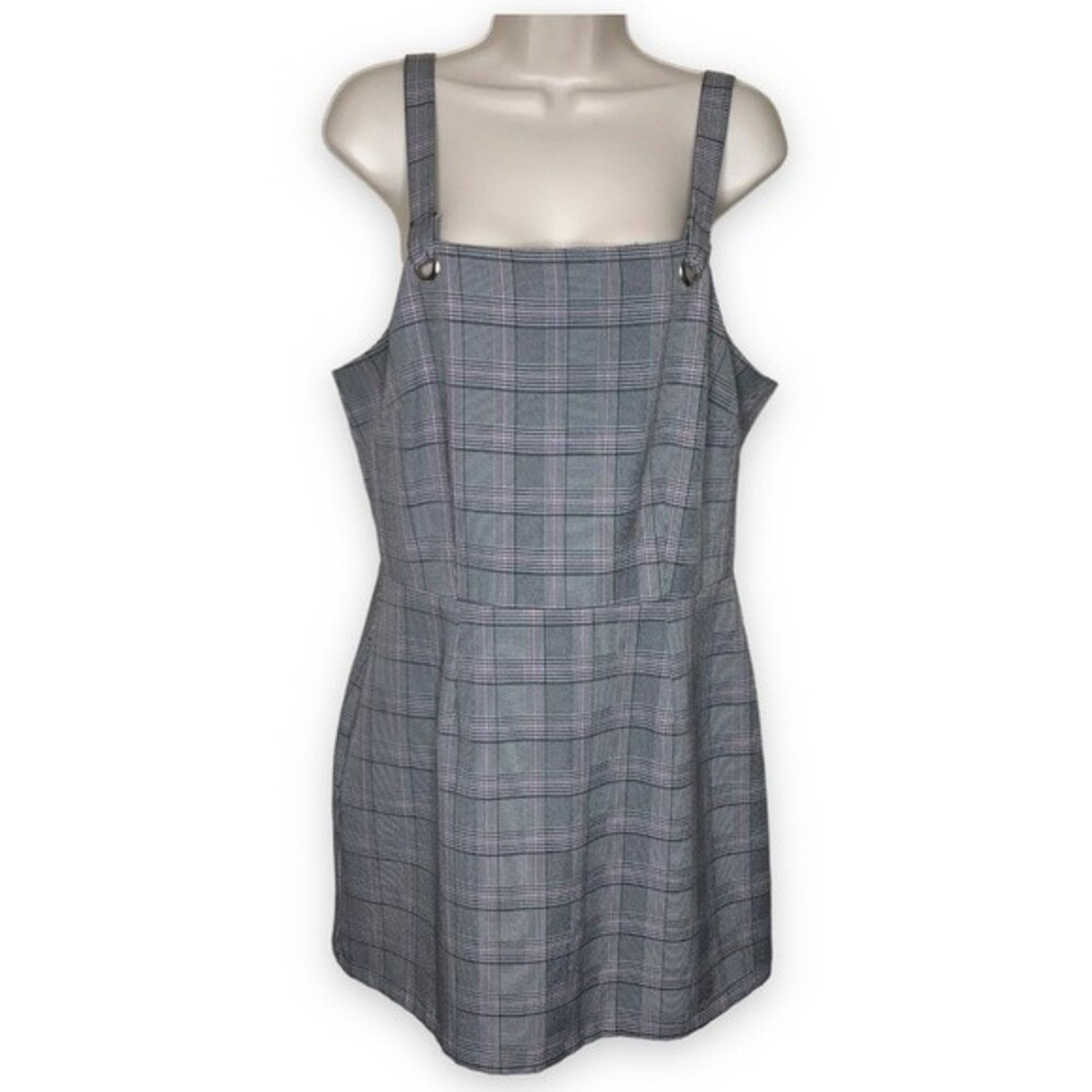 BeBop Herringbone Plaid Jumper Adjustable Strap Black Pink Short Dress Large